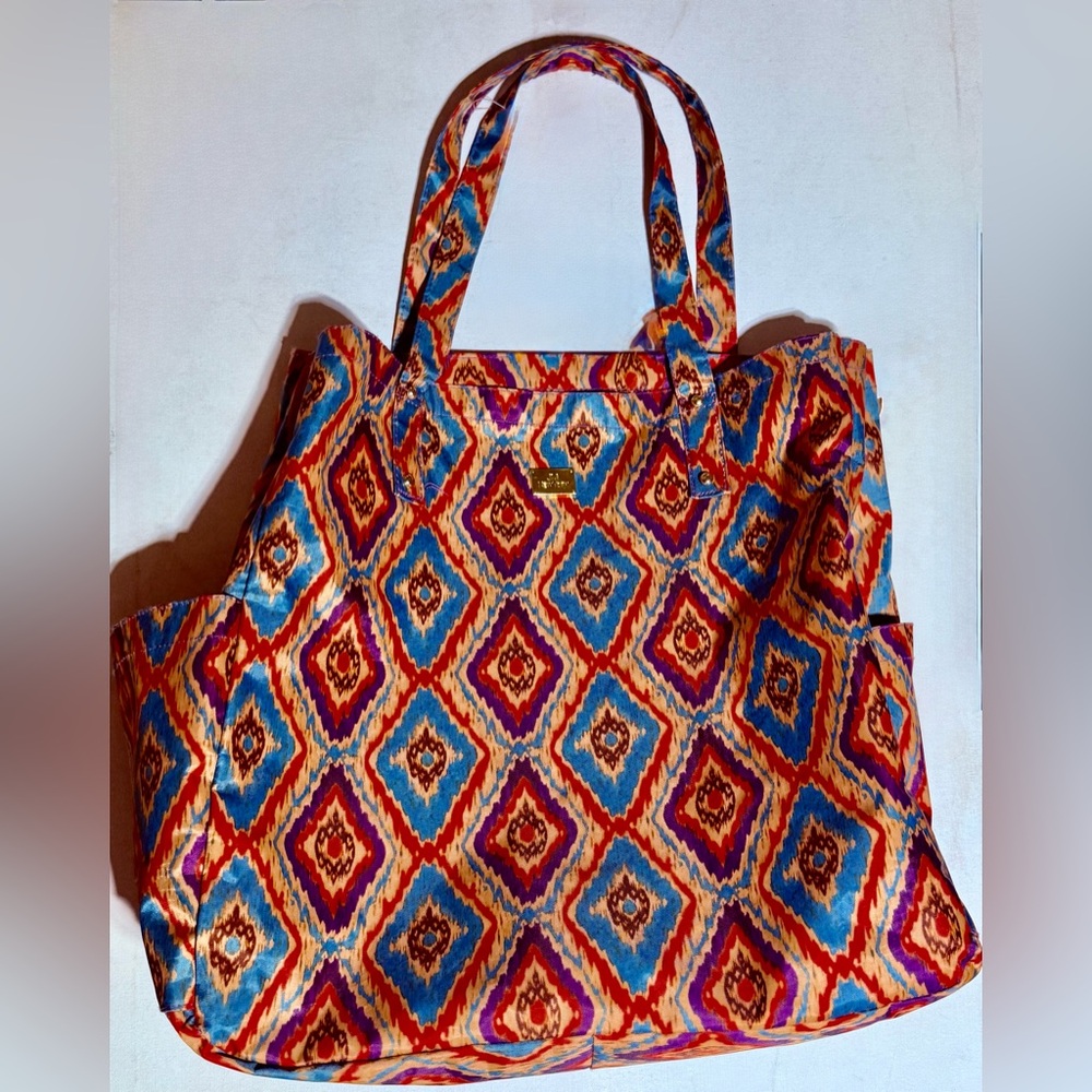 Vibrant Diamond-Pattern Tote Bag by JM New York in Red & Blue